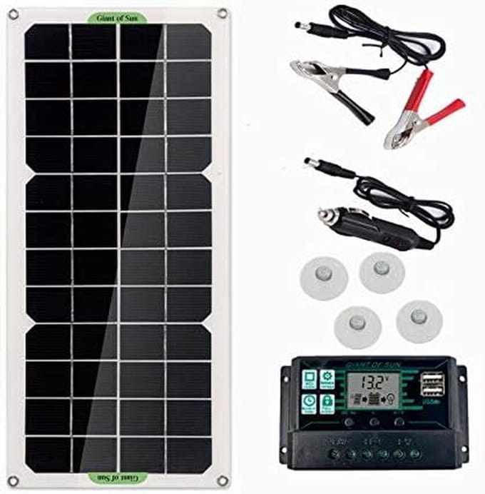 Zonnepaneel - Acculader - Batterij Onderhoud - Inclusief Controller - 30W - Zwart