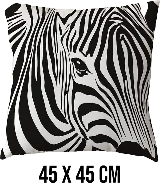 Allernieuwste.nl® Kussenhoes Zebra Zwart Wit 1 Kussen Polyester - Kussenovertrek - 45 x 45 cm %%