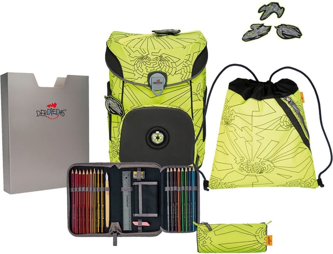 DerDieDas Schooltas ErgoFlex Easy Superflash Neon Schulranzenset 5-delig Neon Fighter Neongeel