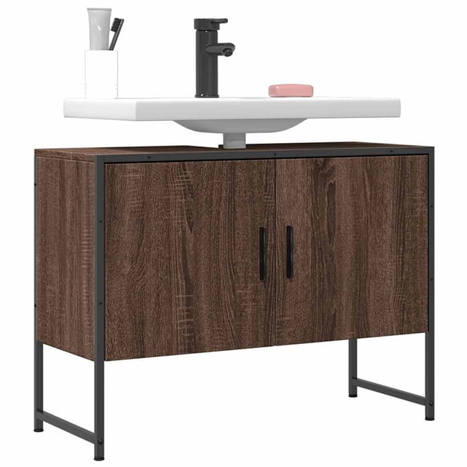 vidaXL - Wastafelkast - 80x33x60 - cm - bewerkt - hout - bruin - eikenkleurig