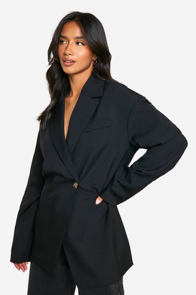 boohoo Dames Petite Blazer met Gesnoerde Taille | Black | Maat: 10