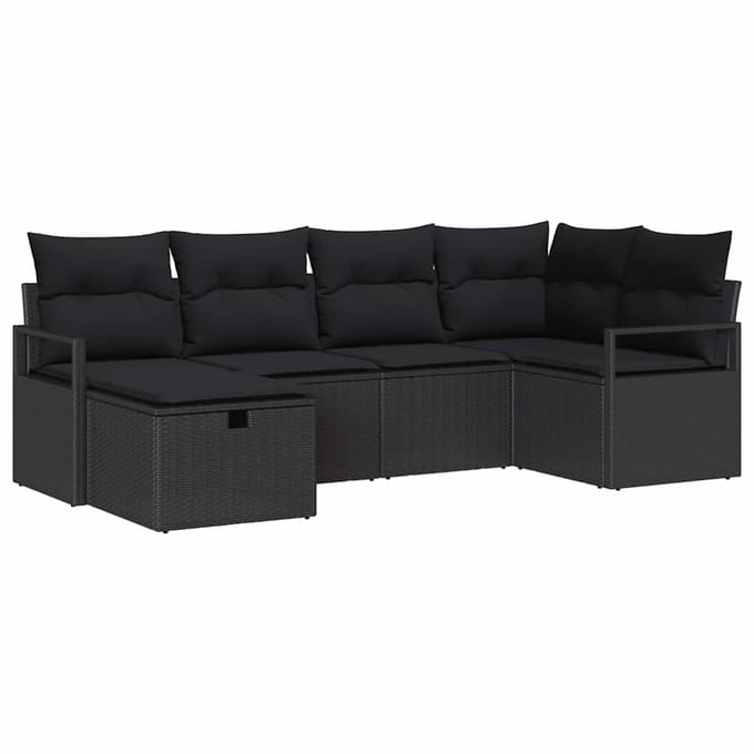 vidaXL - Bankstel - 6 - st - Zwart - poly - rattan