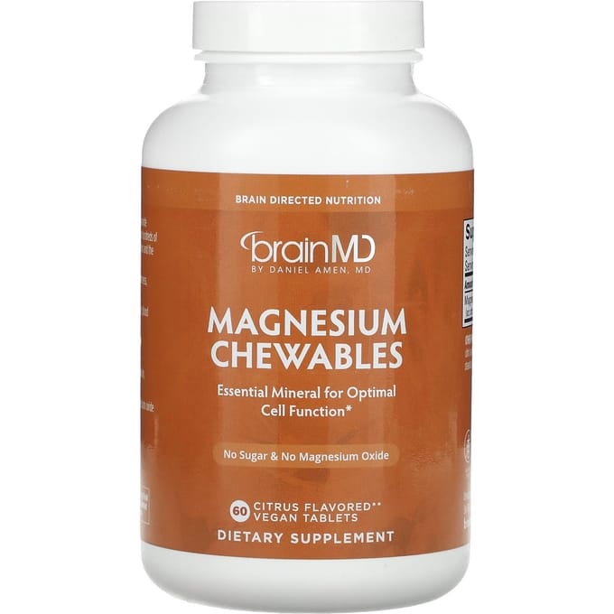BrainMD, Comprimés à croquer de magnésium, Agrumes, 150 mg, 60 comprimés végétaliens
