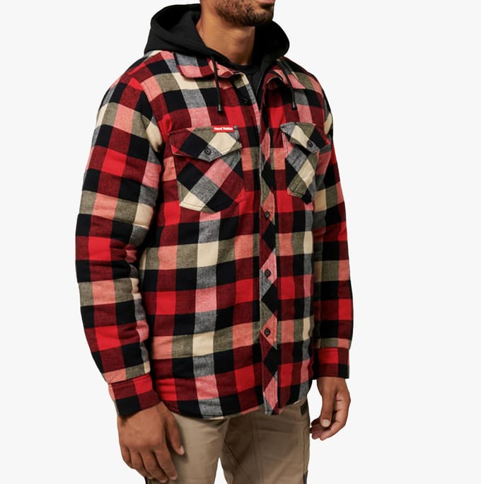 Hard Yakka QUILTED FLANNEL Heren Shirt Jack Rood