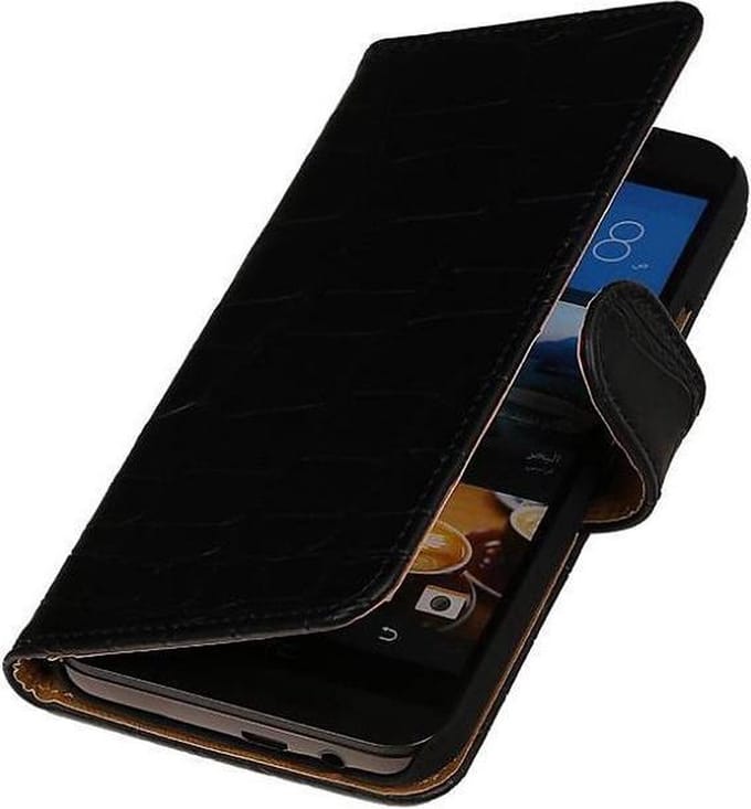 Croco Bookstyle Wallet Case Hoesjes Geschikt voor HTC One M9 Zwart
