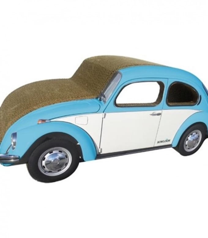 Krabkarton Volkswagen Kever blauw / wit - Beetle - katten krabkarton - krabkarton voor katten - 75 x 29 x 22 cm