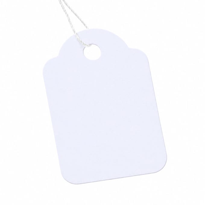 1.000 stuks - Witte Kartonnen Labels met koordje / Hangetiketten - 24x39mm