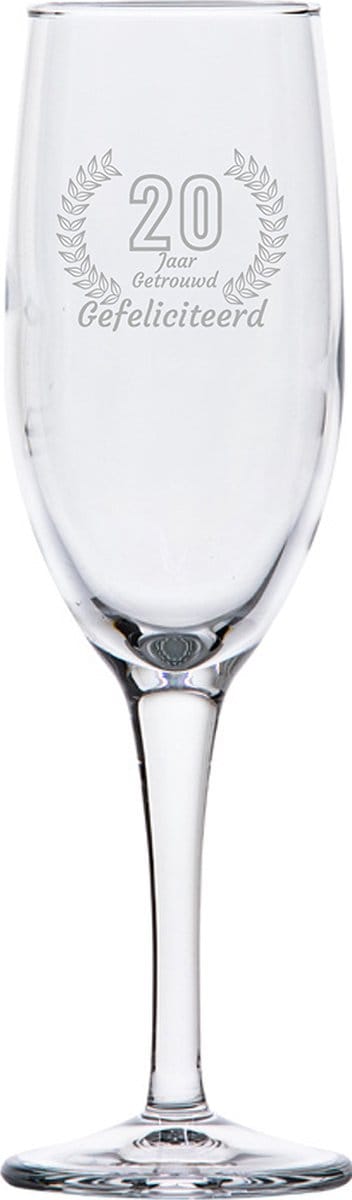 Gegraveerde Champagneglas 16,5cl Gefeliciteerd 20 jaar getrouwd