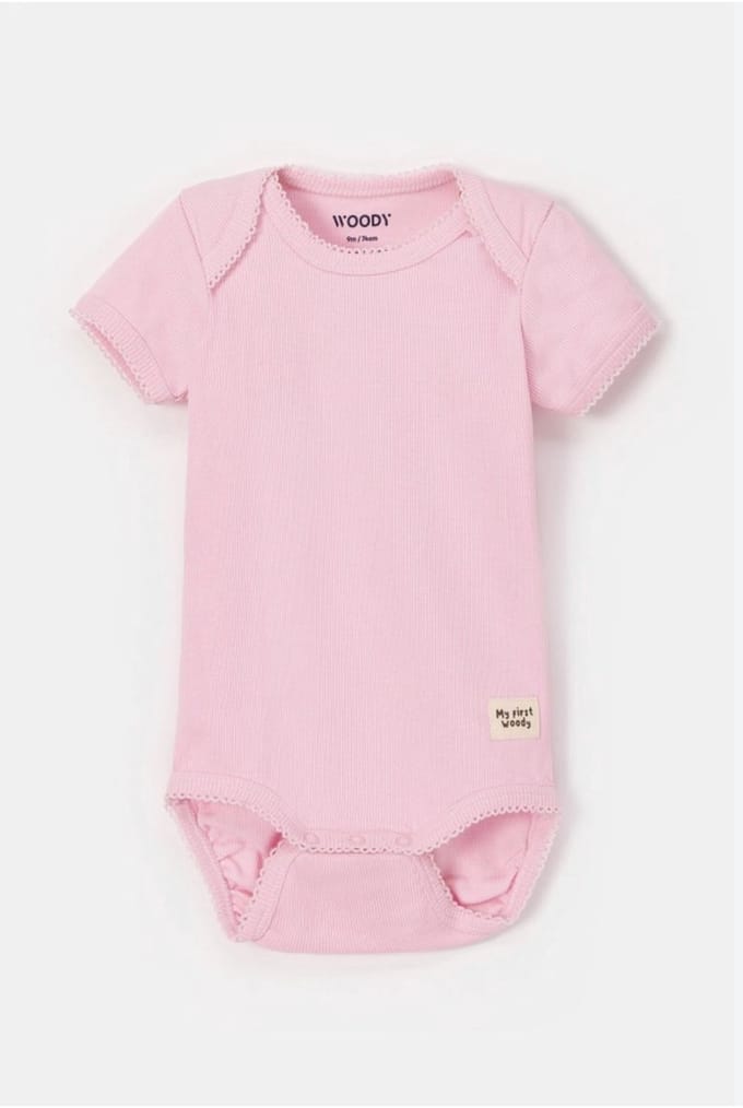 Woody - My First Woody - Roze romper van katoen - 9 maand