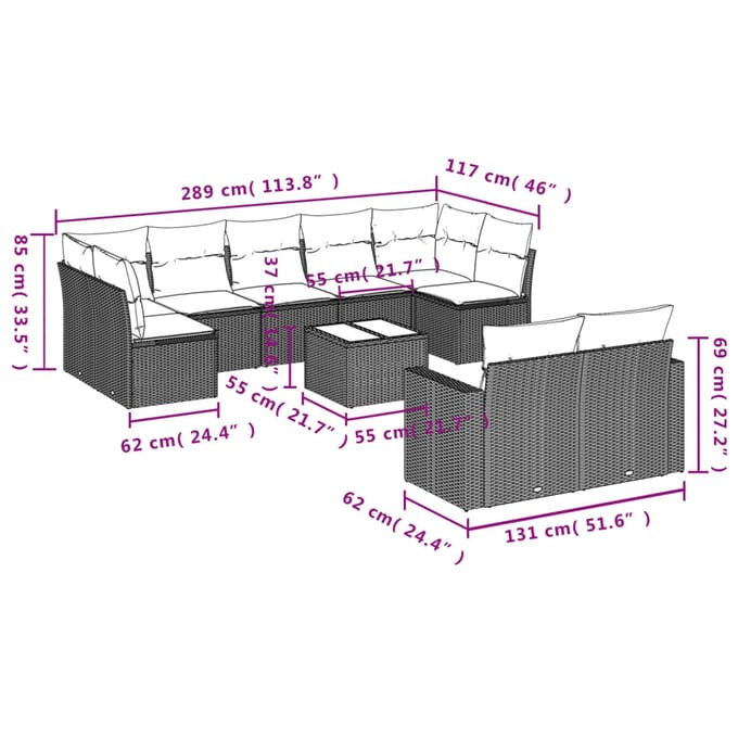 vidaXL - 10-delige - Loungeset - met - kussens - poly - rattan - beige