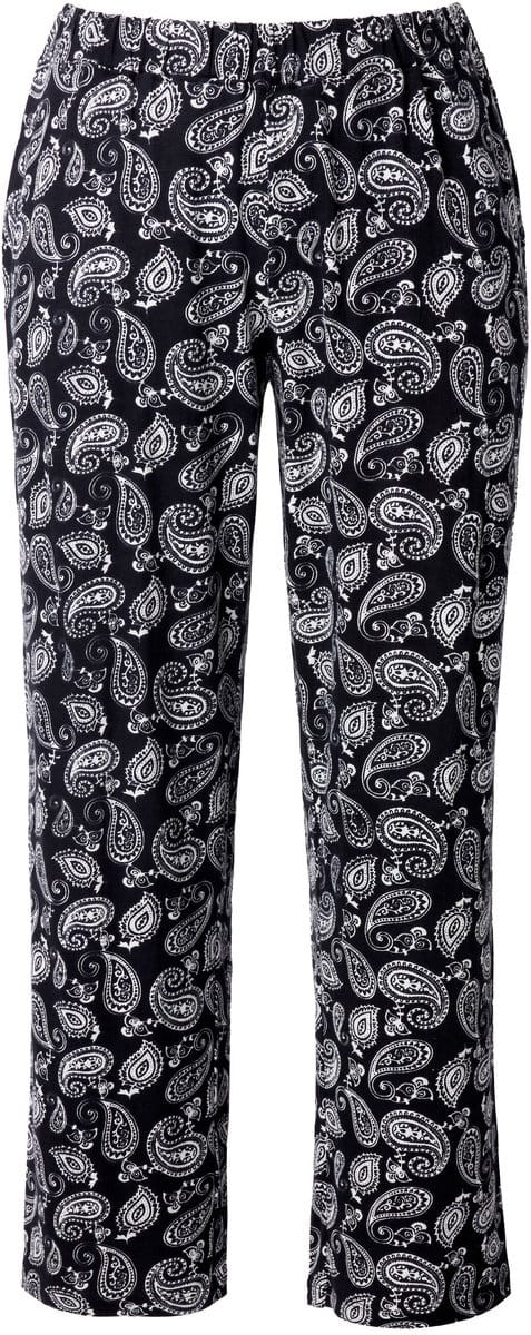 Ulla Popken - Dames - Jersey broek paisley rechte pijp elastische tailleband - Zwart - Maat 62+