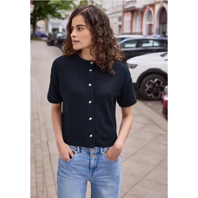 Jasje met korte mouwen in gebreide look en ronde hals