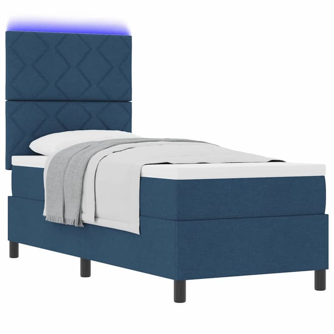 vidaXL - Boxspring - bed - met - LED-stripverlichting - Blauw - 80 - x - 200 - cm - Stof