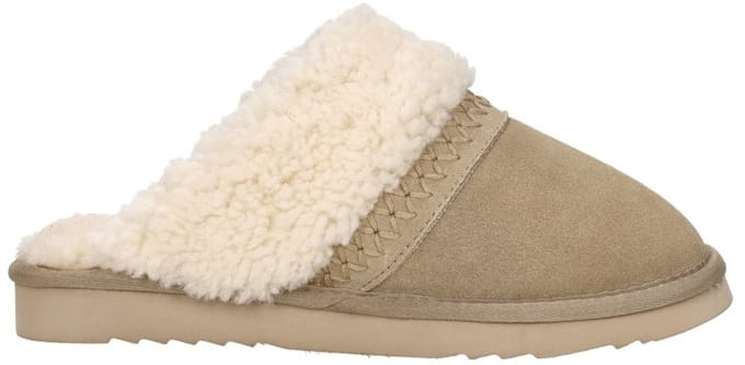 Warmbat Nhill Strap Curly Wool Dames Sloffen - Ecru