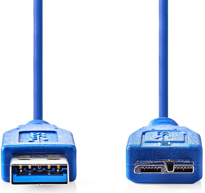 Nedis USB-Kabel - USB 3.2 Gen 1 - USB-A Male - USB Micro-B Male - 5 Gbps - Vernikkeld - 5.00 m - Rond - PVC - Blauw - Envelop