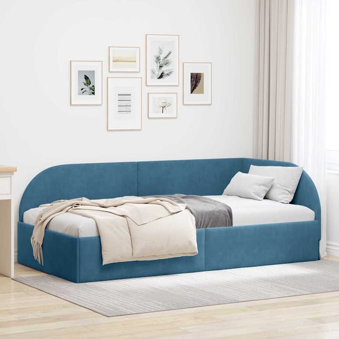 vidaXL - Hoek - Bed - Frame - Blauw - 90 - x - 200 - cm - Fluweel