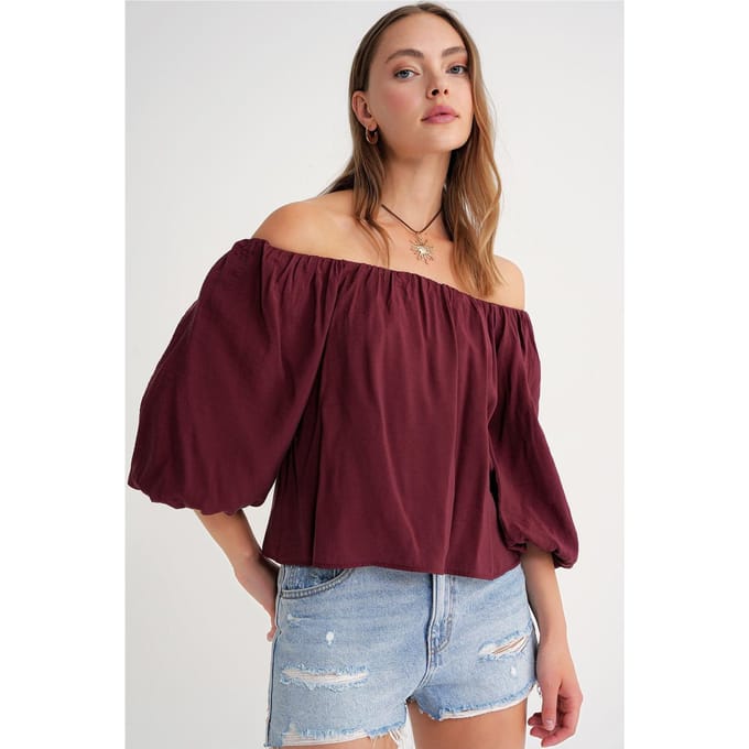 Modal Gemengde Blouse met Madonna-kraag en Rimpeldetails