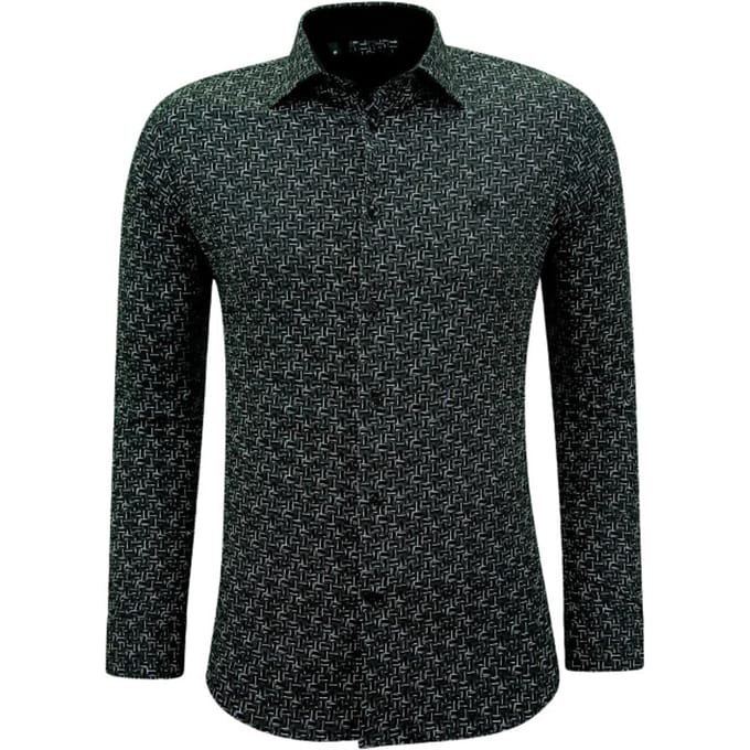 Casual Overhemden Lange Mouw Heren met Print - 3143 - Zwart