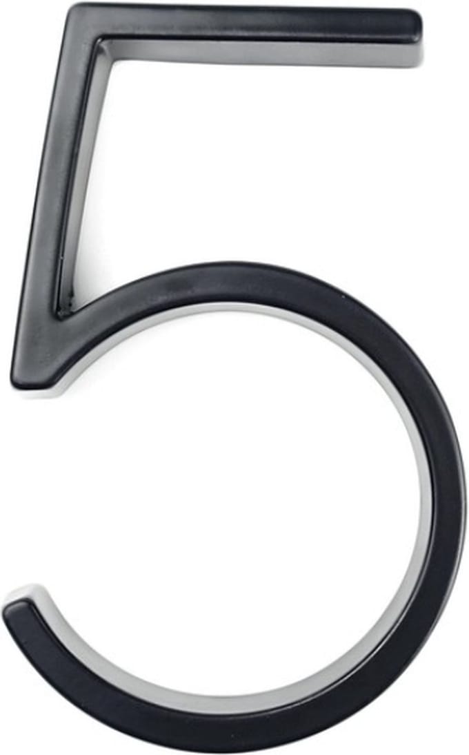 Huisnummer 5 - Zwevend Huisnummer - Zwart - nr. 5 - modern - 125mm