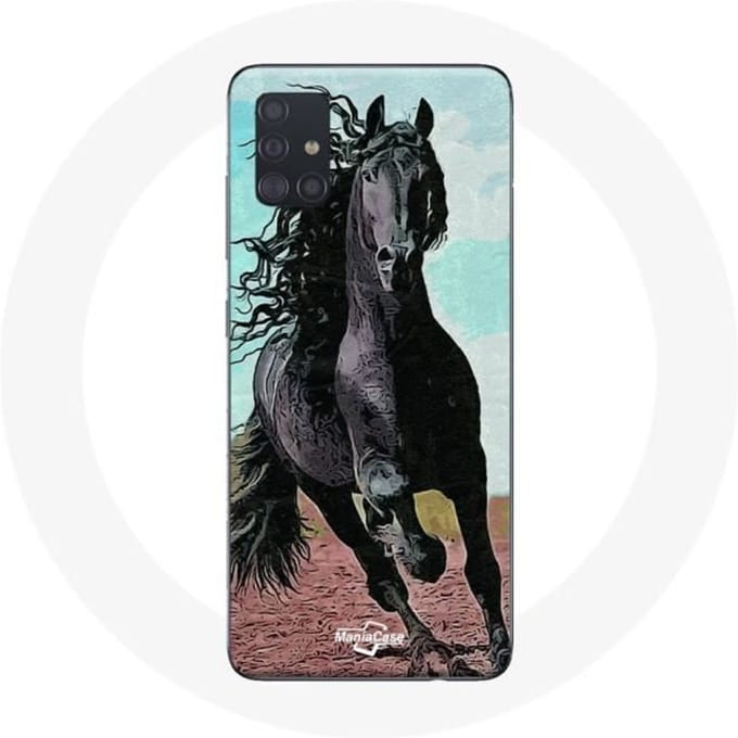 Coque pour Samsung Galaxy A71 Cheval Noir De La Race Frisonne