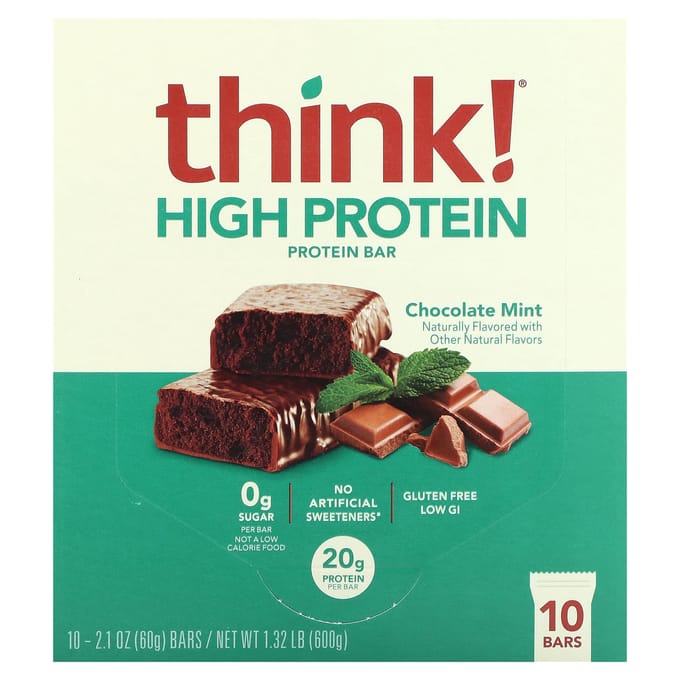 Pense!, barre protéinée, saveur chocolat menthe, 10 barres, 60g (2,1 oz) chaque