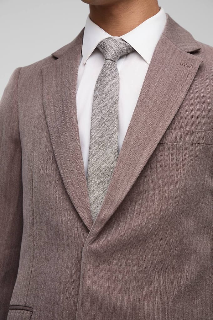 Slim Fit Herringbone Suit Blazer | Brown | Size Medium