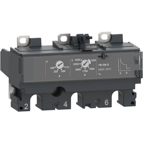 Schneider Electric Current relay TM250D for ComPacT NSX 250 circuit breakers bimetallic/electromagnetic rated current 250 A.