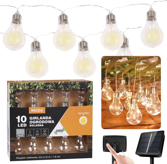 Zonne-tuin guirlande 10 LED, Warm Wit Lichtsnoer 3.8m