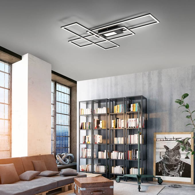 JUST LIGHT. GmbH LED plafondlamp Asmin, CCT, zwart, 98,9x69,4cm
