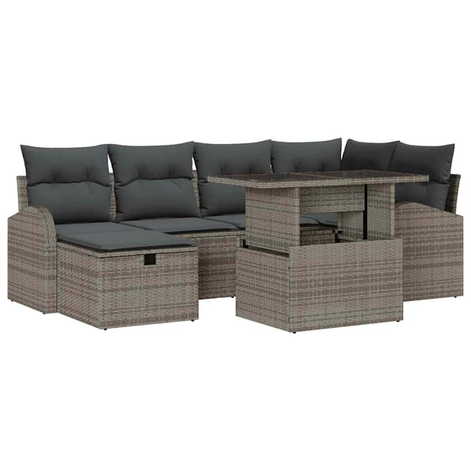 vidaXL Tuin Sofa Set 7 st Grijs poly rattan