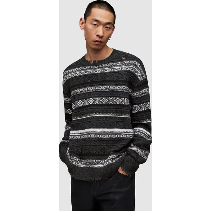 AllSaints Halldor Crew Charcoal Marl Größe: L | Pullover Outlet | Herren | Schwarz