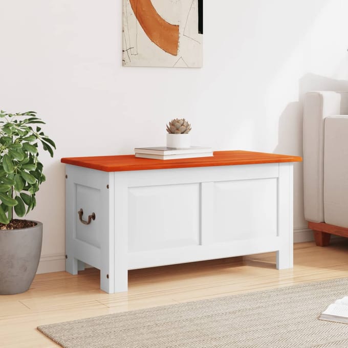 vidaXL - Opbergkist - met - deksel - massief - acaciahout - bruin - en - wit