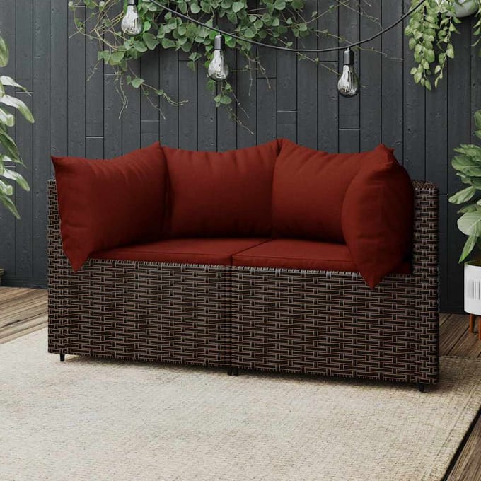 vidaXL - Tuinhoekbanken - met - kussens - 2 - st - poly - rattan - bruin