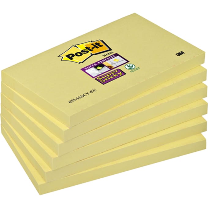 Post-it Super Sticky Notes, Canary Yellow, 76 x 127 mm- 6 blokken