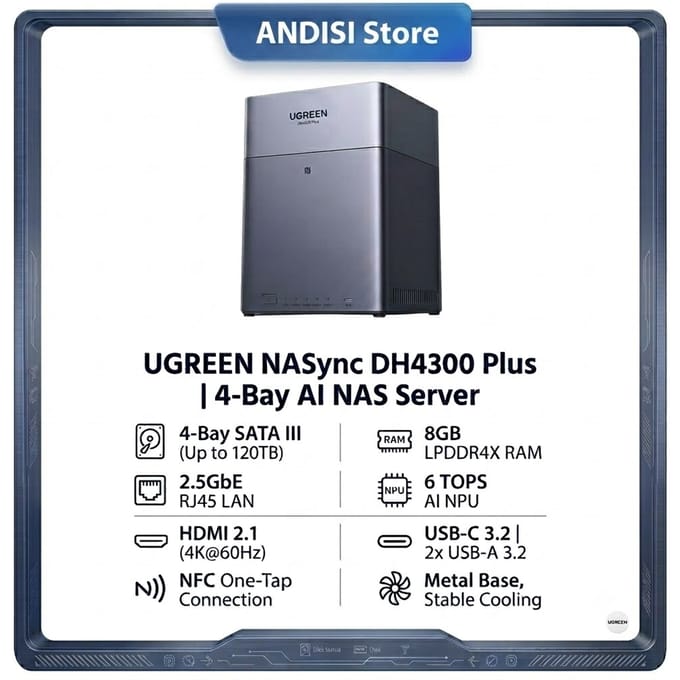 UGREEN NASync DH4300 Plus 4-bay NAS Private Cloud Opslagkast Rockchip 8-Core CPU 8GB RAM 2.5GbE LAN 4K HDMI 120TB Persoonlijke Cloud Server