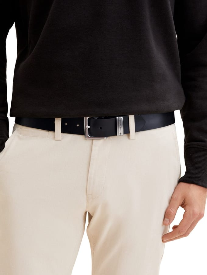 Tom Tailor - TTHARRY leren riem met vierkante gesp - Maat 80 - black uni