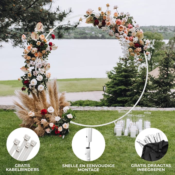 Bruiloft cirkel backdrop frame - wit - 200x56x210 cm - spanbanden