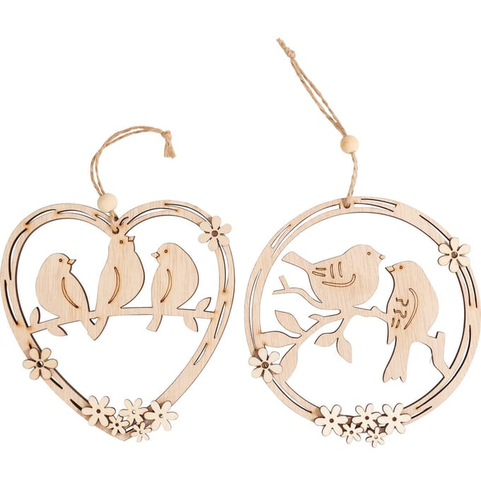 VBS Decoratieve hanger "Krans en hart met vogel", set van 2