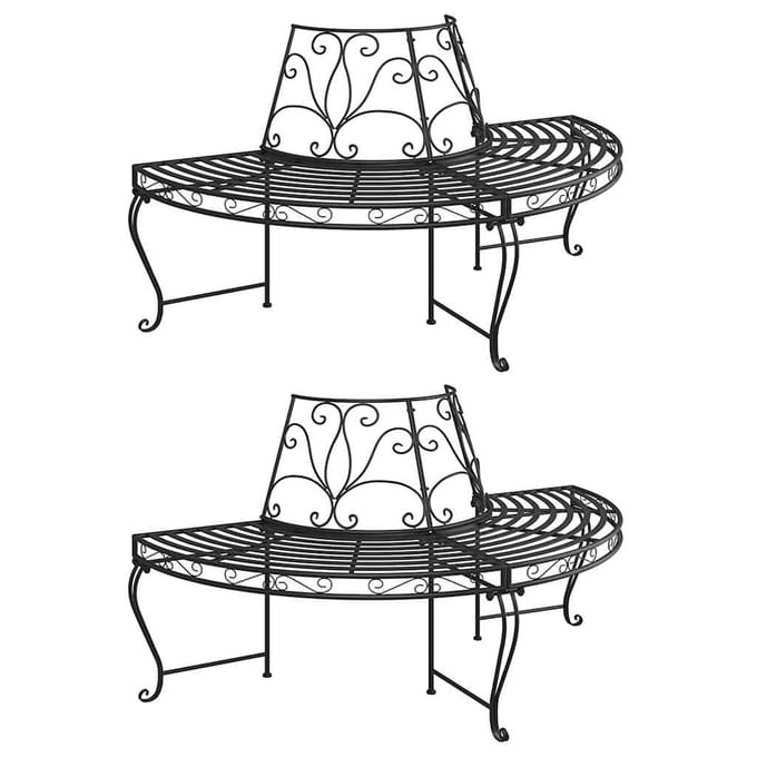 vidaXL - Boombanken - 2 - st - halfrond - Ø160 - cm - staal - zwart
