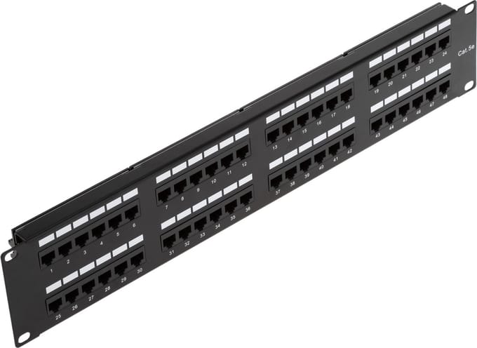 RackMatic - Patchpaneel 48 RJ45 Cat.5e UTP 2U zwart
