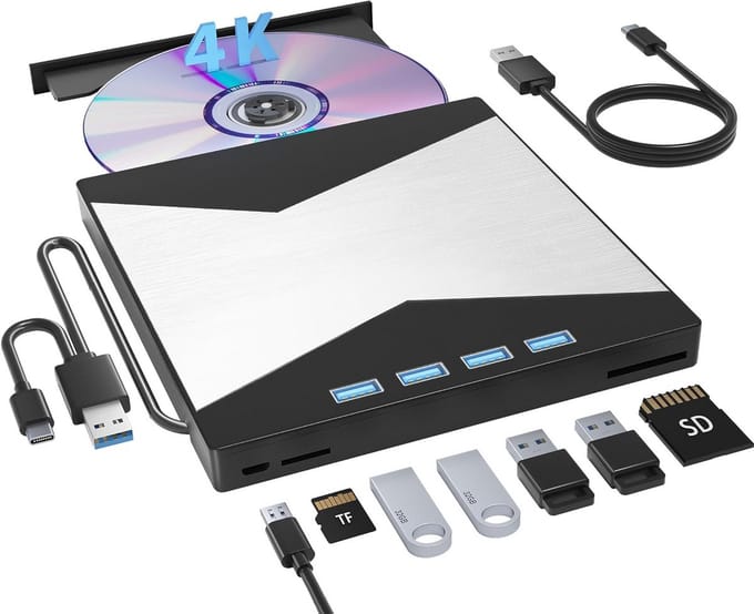 Draagbare 4K Blu Ray Drive - USB 3.0 Type-C UHD BD-speler voor Laptop en Desktop
