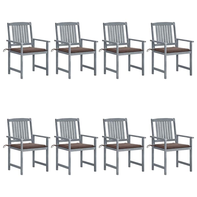 vidaXL - Tuinstoelen - 8 - st - met - kussens - massief - acaciahout - grijs