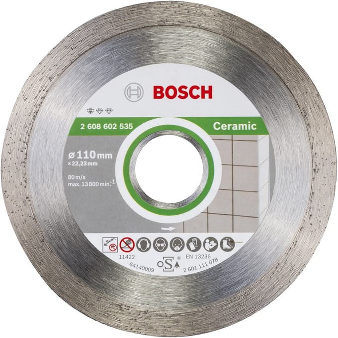 Bosch Accessories 2608602535 2608602535 Diamanten doorslijpschijf Diameter 110 mm Boordiameter 22.23 mm Keramiek 1 stuk(s)