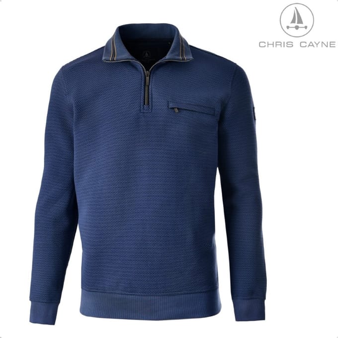 Trui 4008 blauw relief korte rits Chris Cayne - maat 4XL