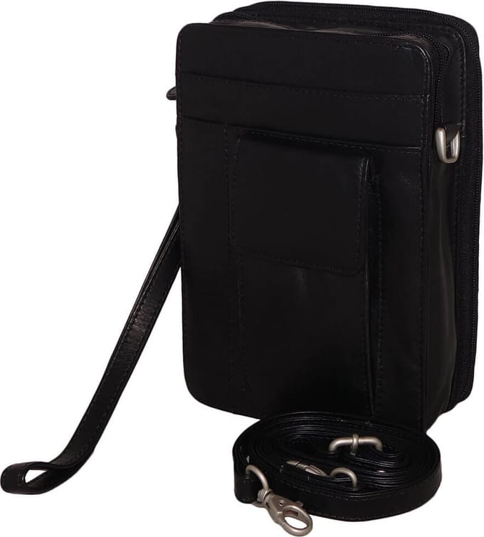 Leather Design Reportertas met Polsband Unisex Zwart