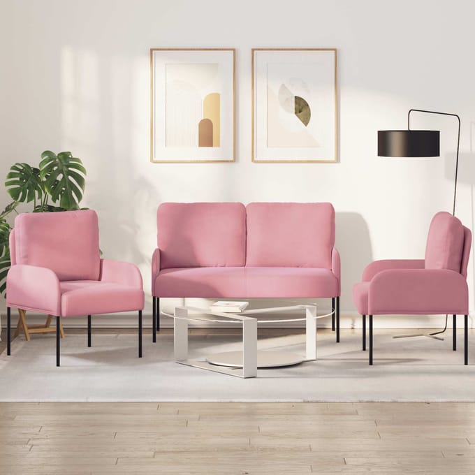 vidaXL Sofa-Sets 3 st Roze Multiplex