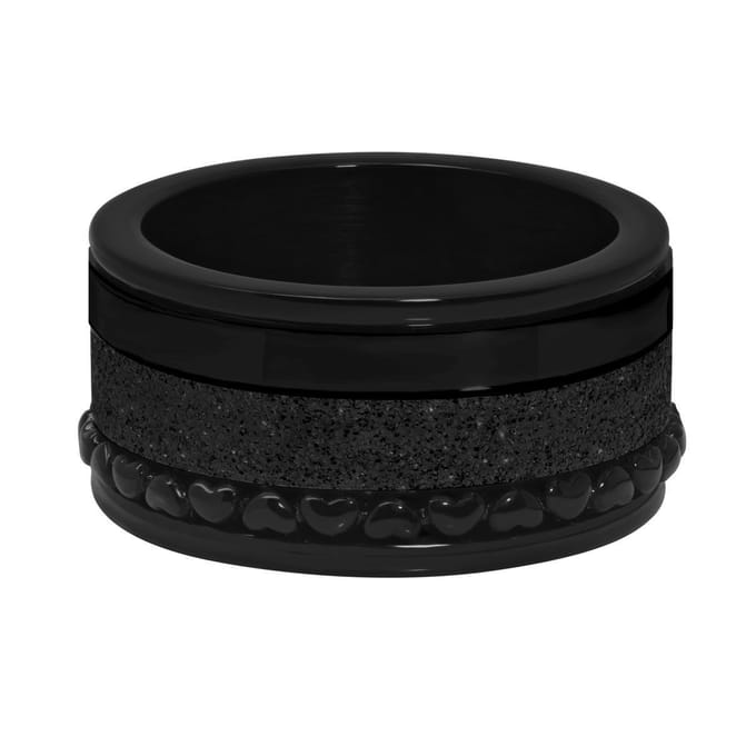 Quiges Dames Stapelring Set RVS Hartjes Zwart - Maat 20 - Hoogte 8mm - SRS017B20
