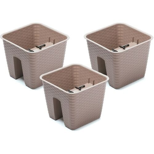PROSPERPLAST 3 railing bloempotten (Vierkant, Mokka, 27,2 x 27,2 x 22,5 cm)