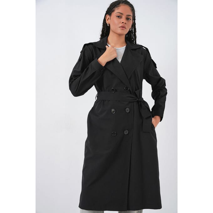 Lange Dubbel Breasted Trenchcoat