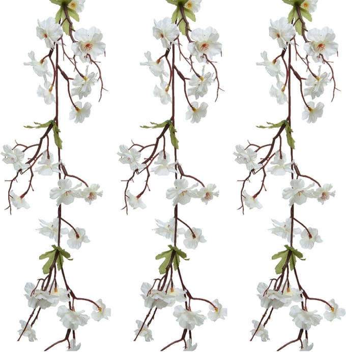Everlands kunstbloem/bloesem takken slingers - 3x stuks - wit - 187 cm
